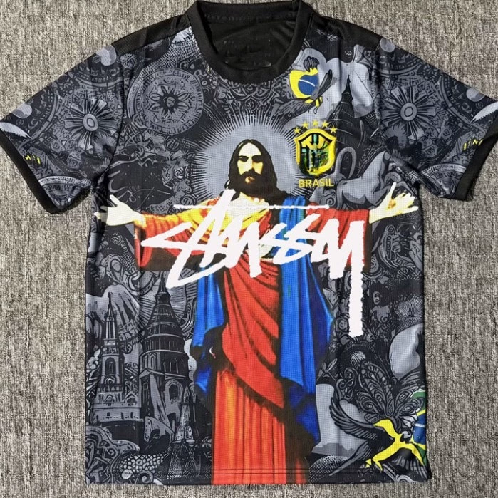 Футболка Stussy Stussy с подписью, Аргентина, Интер, Бразилия, Италия, Фламенго, короткие рукава
