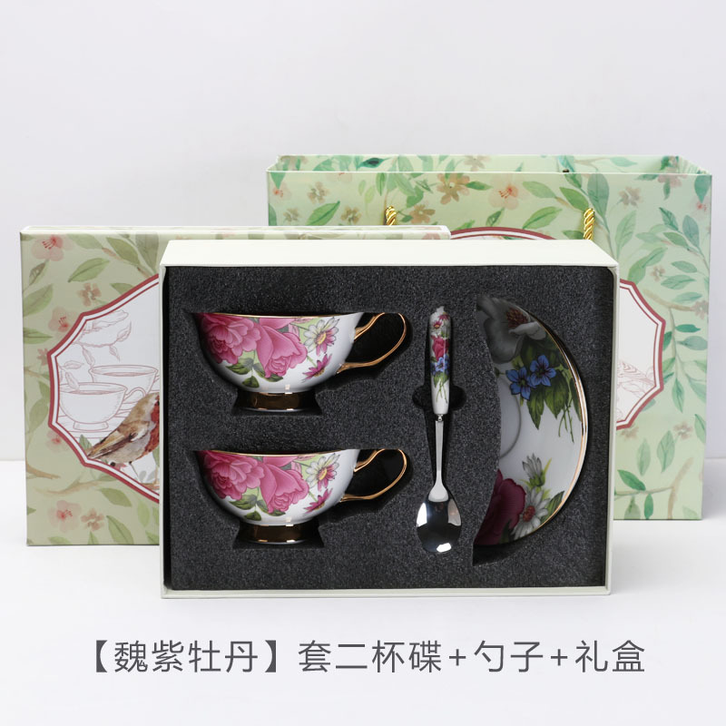 Taza de café china de hueso europeo y platillo traje de gama alta caja de regalo exquisito juego de té de la tarde regalo de novias