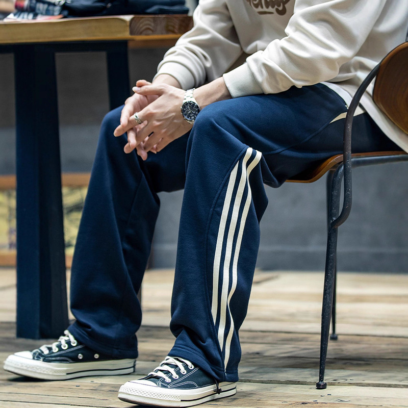 Autumn and Winter New Straight-Leg Sports Pants for Men, Trendy Brand Large-Size Pants, American-Style Long Pants, Sweatpants, Men's Fleece-Lined Casual Pants, Trendy