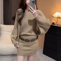PH55830大爱美依缘2025秋季新款一字肩针织连衣裙御姐包臀显瘦女