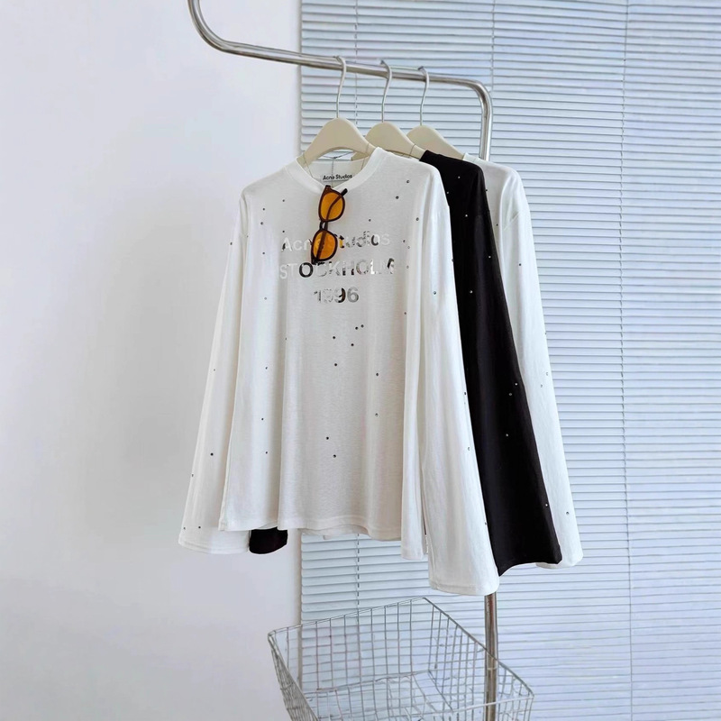 North America Exclusive! Ac New 1996 Letter Silver High-Pressure Rhinestone Loose Long-Sleeve T-Shirt Unisex Style
