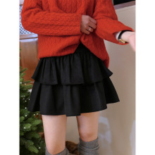 时简 冬日精灵 双层荷叶边灵动减龄半身裙莫代尔羊毛蛋糕裙02329