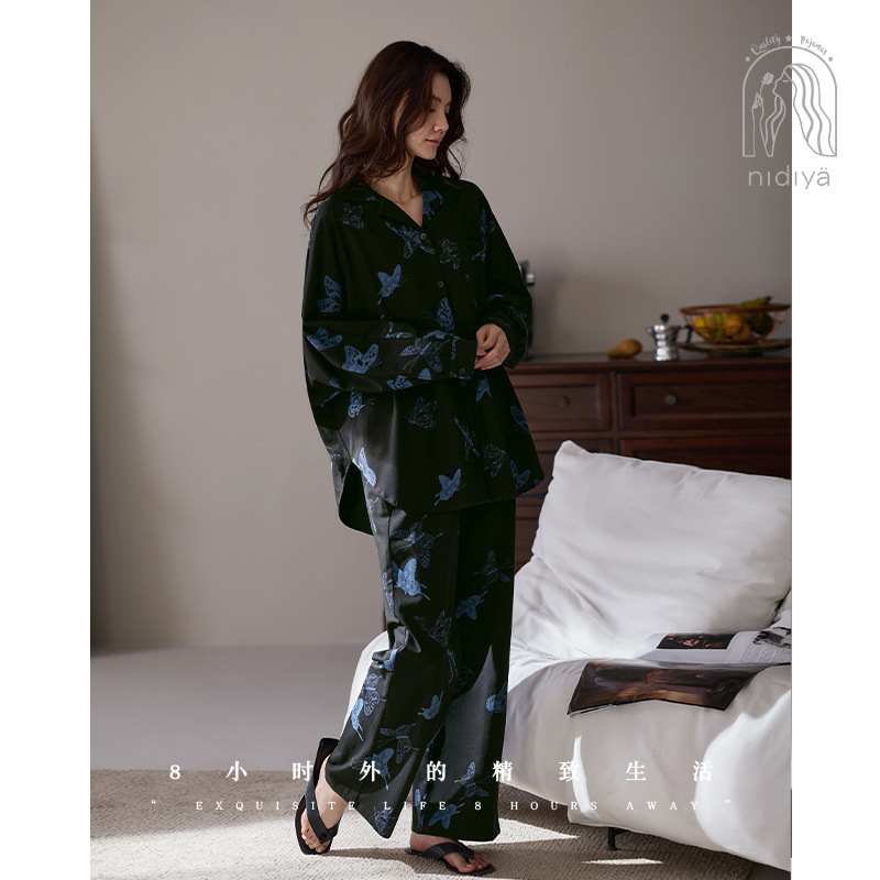 妮狄娅睡衣女秋季柔软棉长袖宽松开衫款时尚外穿春秋季家居服套装|undefined