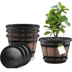 レトロな模造樽の樽のプラスチックの植木鉢は厚い特大サイズの穴がないです。