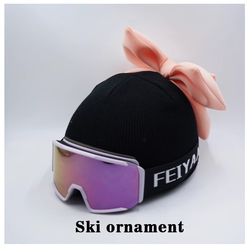 Light Orange Double Layer Bow Ski Hat Helmet Cover Plush