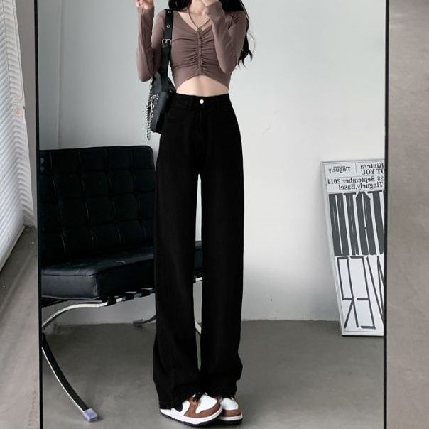 黑色牛仔裤女新款时尚百搭高腰宽松显瘦爆款直筒长裤ins代发