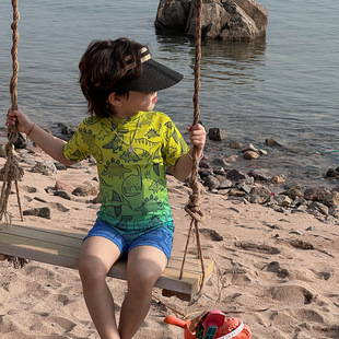 Children's one-piece swimming suit for boys in summer handsome colored dinosaur baby boys short sleeve quick-drying beach vacation swimsuit