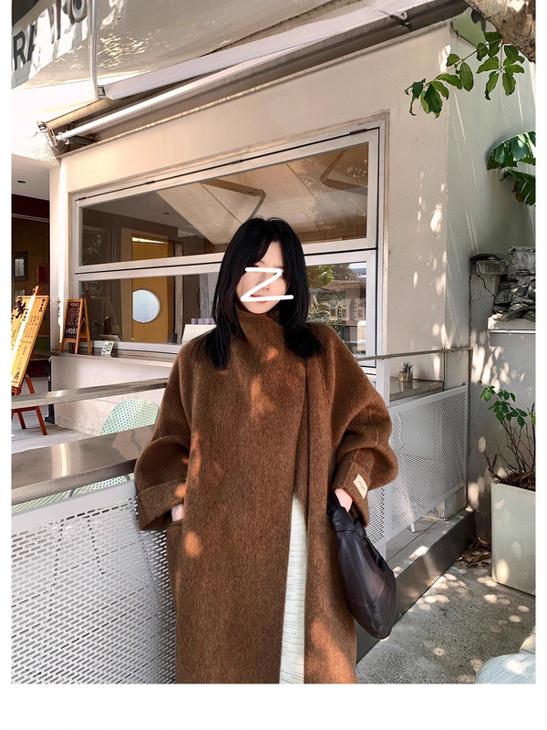 双面羊绒大衣女加长韩版系腰带立领毛呢外套简约高级感羊毛呢外套|undefined