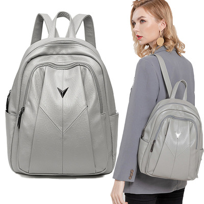 新款潮水洗皮铆钉双肩包女休闲背包韩版pu时尚女包旅行小包包批发