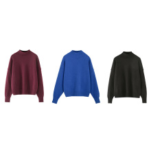 跨境外贸女装2025秋冬季欧美风纯色圆领长袖针织衫打底衫女M86709