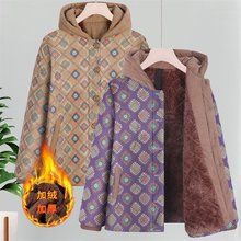 妈妈加绒加厚花棉袄中年洋气羽绒棉服中老年女秋冬装保暖棉衣外套