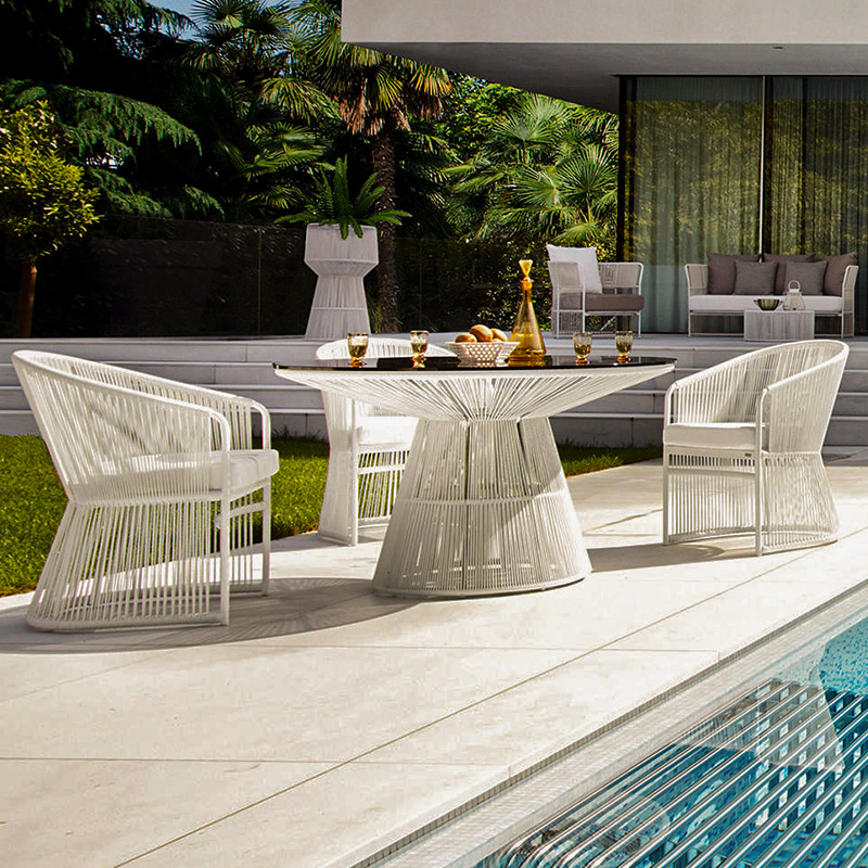 Mesa y silla al aire libre patio balcón protector solar impermeable ocio al aire libre silla de caña jardín mesa y silla nórdica combinación image 3