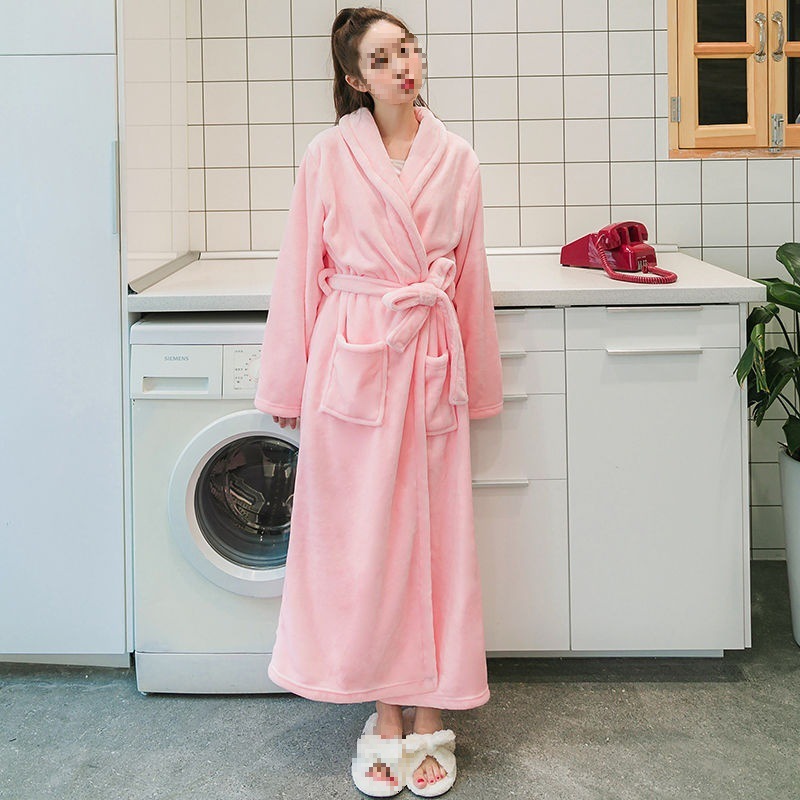 厚くて長いフランネルカップルナイトガウン、女性用冬用パジャマ、バスローブ、男性用秋用コーラルベルベットホーム服|undefined
