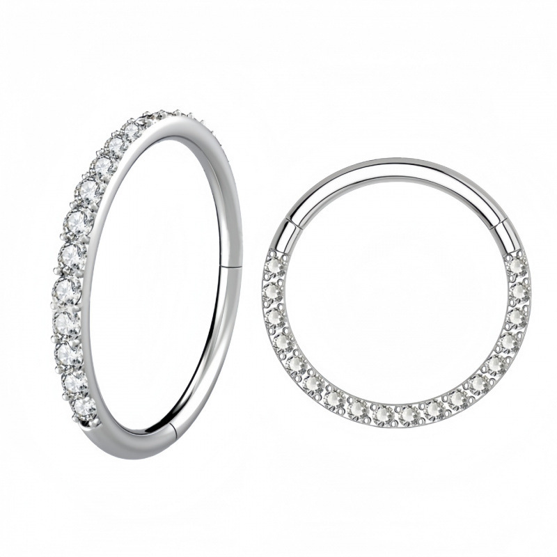 Cross-Border Popular Diamond-Encrusted Nose Ring, Titanium Steel Septum Ring, G23 Titanium Nose Stud Piercing Jewelry Wholesale