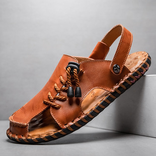 2025 New Summer Handmade Sandals for Men, Outdoor Casual Beach Shoes, Toe-Toe Anti-Collision Cross-Border Large Size Dual-Purpose Sandals