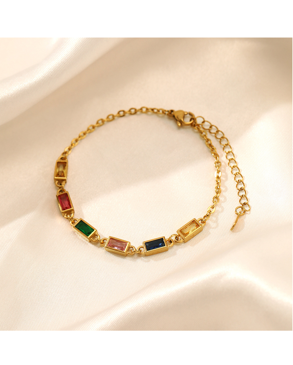 Rectangle Pattern Women'S Gender Fashion Rectangle Stainless Steel Plating Artificial Crystal Bracelets