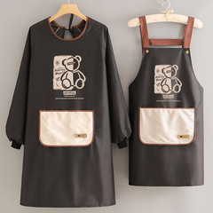 ファッションアニメ防水長袖エプロン飲食専用防油作業服ロゴ印字カバー家庭用キッチン女性