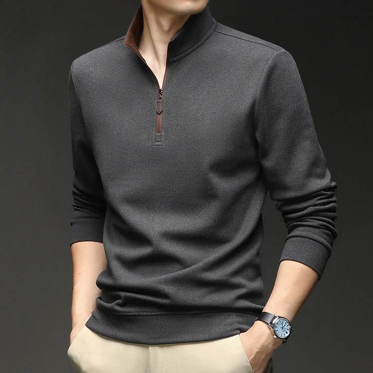 Popular High-Weight Dove Velvet Half-Zip T-Shirt, Loose Casual Sweatshirt for Young and Middle-Aged Men