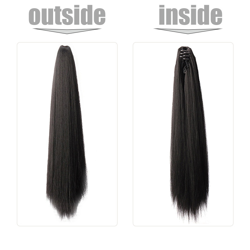 wig female ponytail clip on yakes fluffy natural small clip long straight ponytail_voghion.com