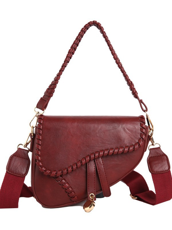Bolso para mujeres 2025 nuevo nicho coreano retro textura red rojo ancho cinturón de hombro mochila trenzada bolsa de sillín