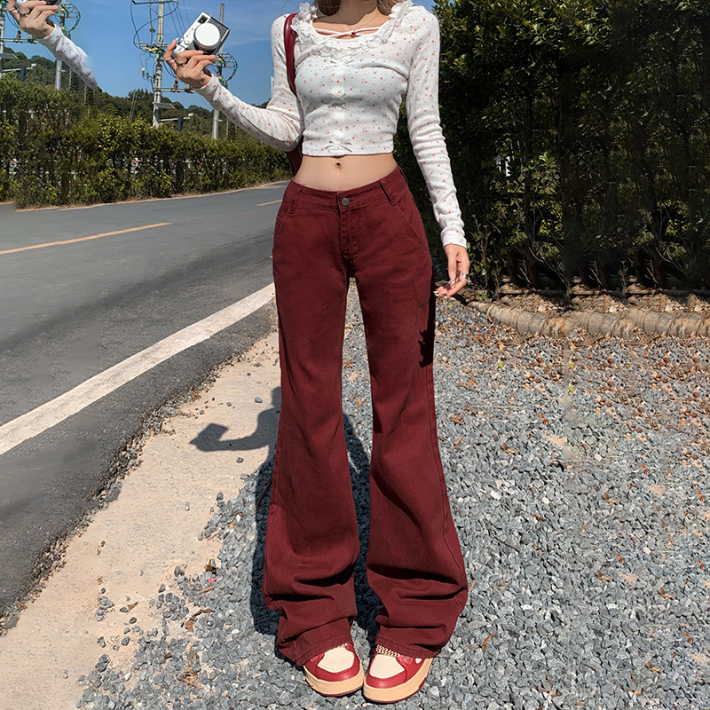 Orange Silk Women's Wear# American Style Retro Low Waist Micro-blabbed Jeans Women's Slim Fit Slim Fit Slimming Pants for Autumn and Winter