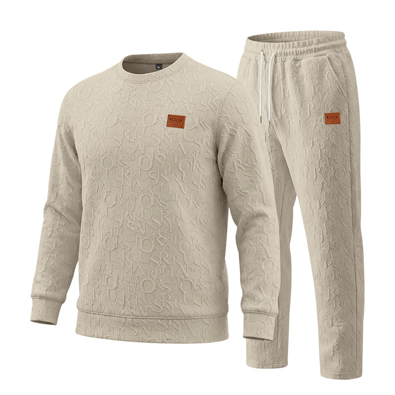 Men's Heavyweight Texture Letter Print Hoodie And Sweatpants Set, High Street Casual Loungewear For Street Style_viptrois.com