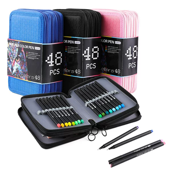 48-color water-soluble colored drawing pen set for foreign trade, hand-drawn line art, sketching, and comic design, with needle-tip pens
