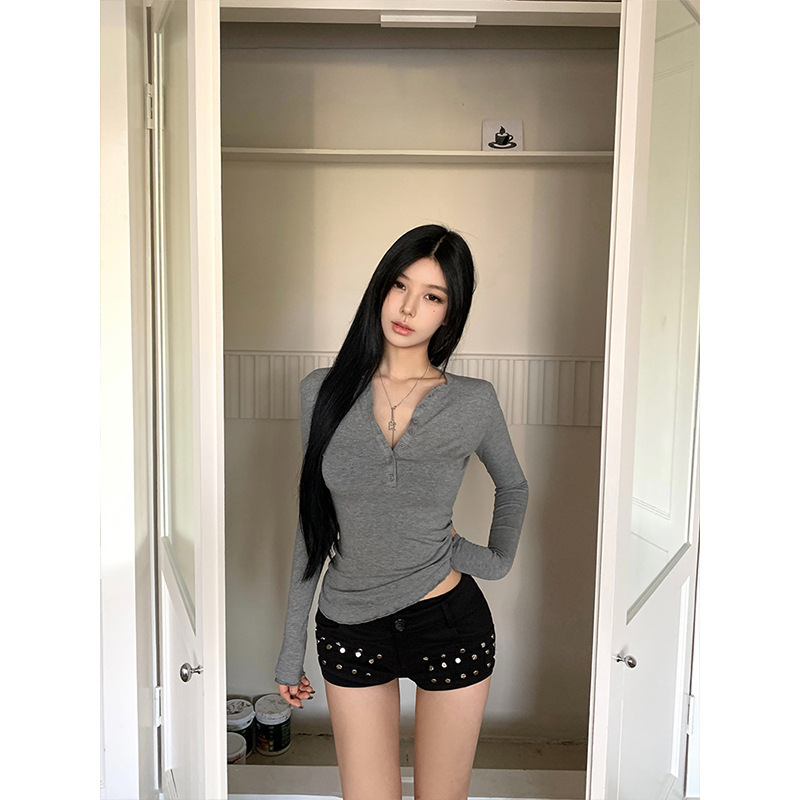 MosesQueen2025春季新款半开领内搭打底衫女修身洋气别致长袖上衣|undefined