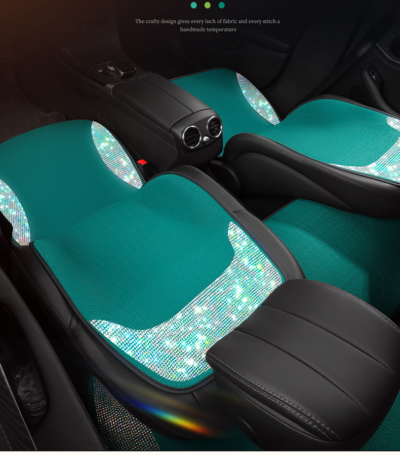 Women's Car Cushion Summer Cool Cushion High-end Atmospheric Full Diamond Car Seat Cushion Pink Four Seasons Universal Three-piece Set