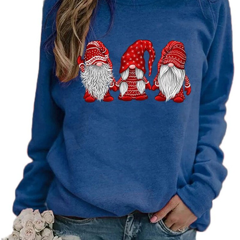 Women's Sports pullover cotton streetwear Christmas street round neck long sleeve top micro elastic autumn and winter