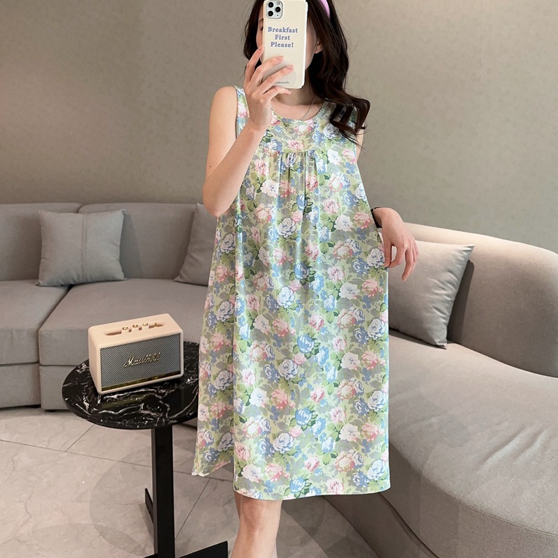 Ärmelloses Midikleid Mit Blumenmuster Aus Baumwoll-seide Damen_voghion.com