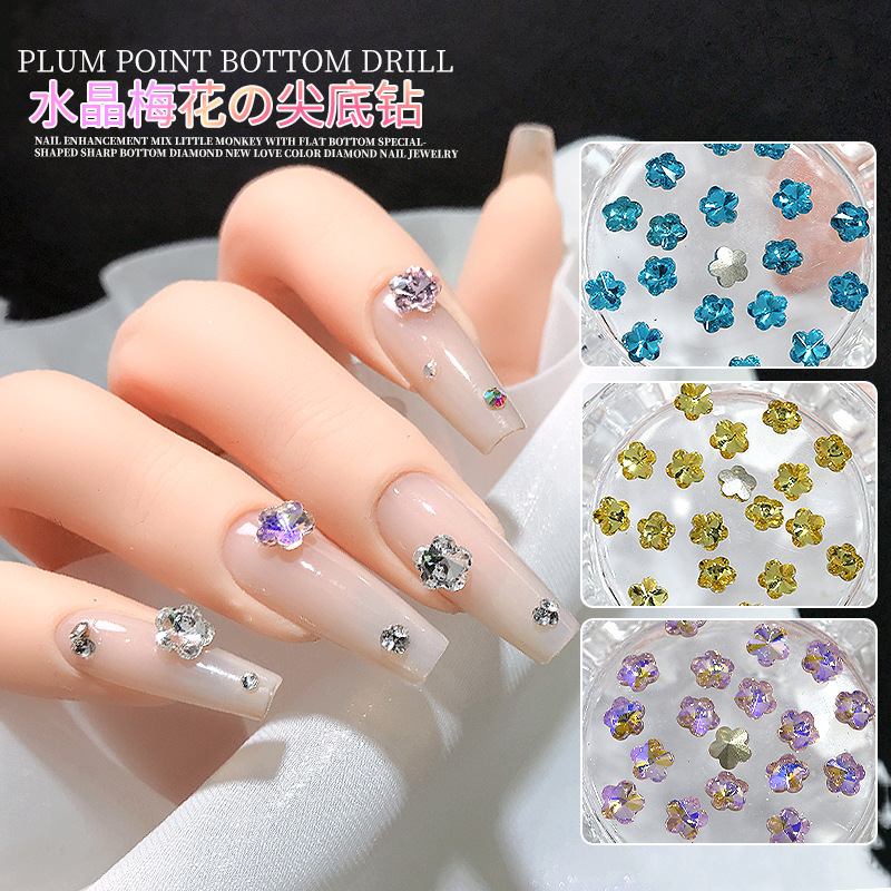 Crystal plum blossom pointed diamond jewelry wholesale mini 6mm Super Flash glass water drill Net red nail art fingertip drill accessories
