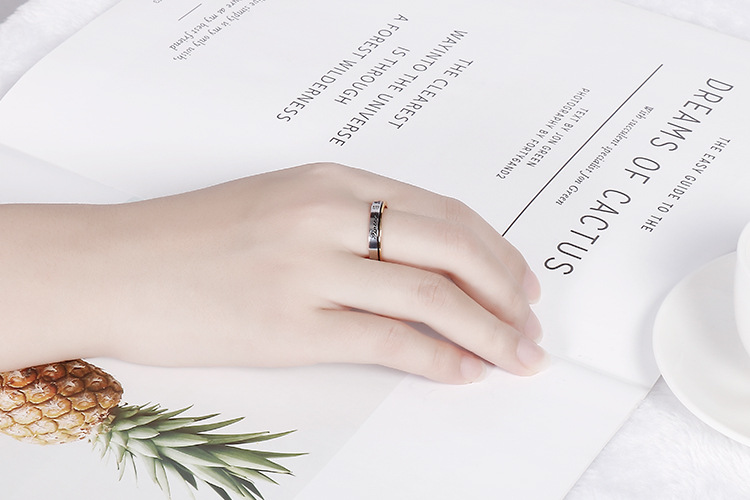 Foreign Trade Titanium Steel 18k Real Gold Fashion English Eternal Love Zircon Couple Ring display picture 11