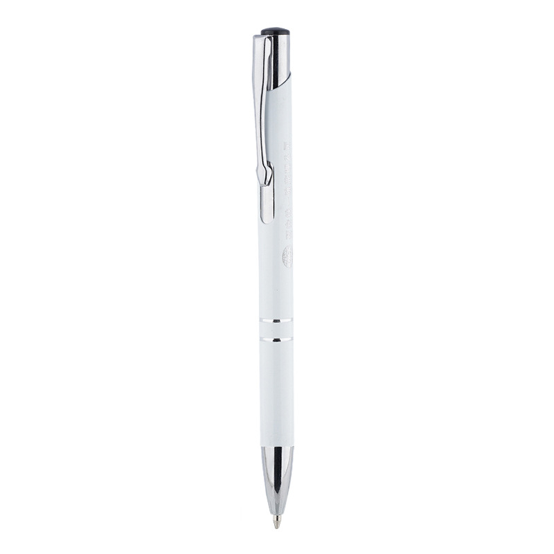 Bolígrafo metálico retráctil en stock con punta inclinada, cuerpo de aluminio, bolígrafo de punta redonda, logotipo personalizable, grabado publicitario, branding, regalo empresarial, bolígrafo de tinta a base de aceite.