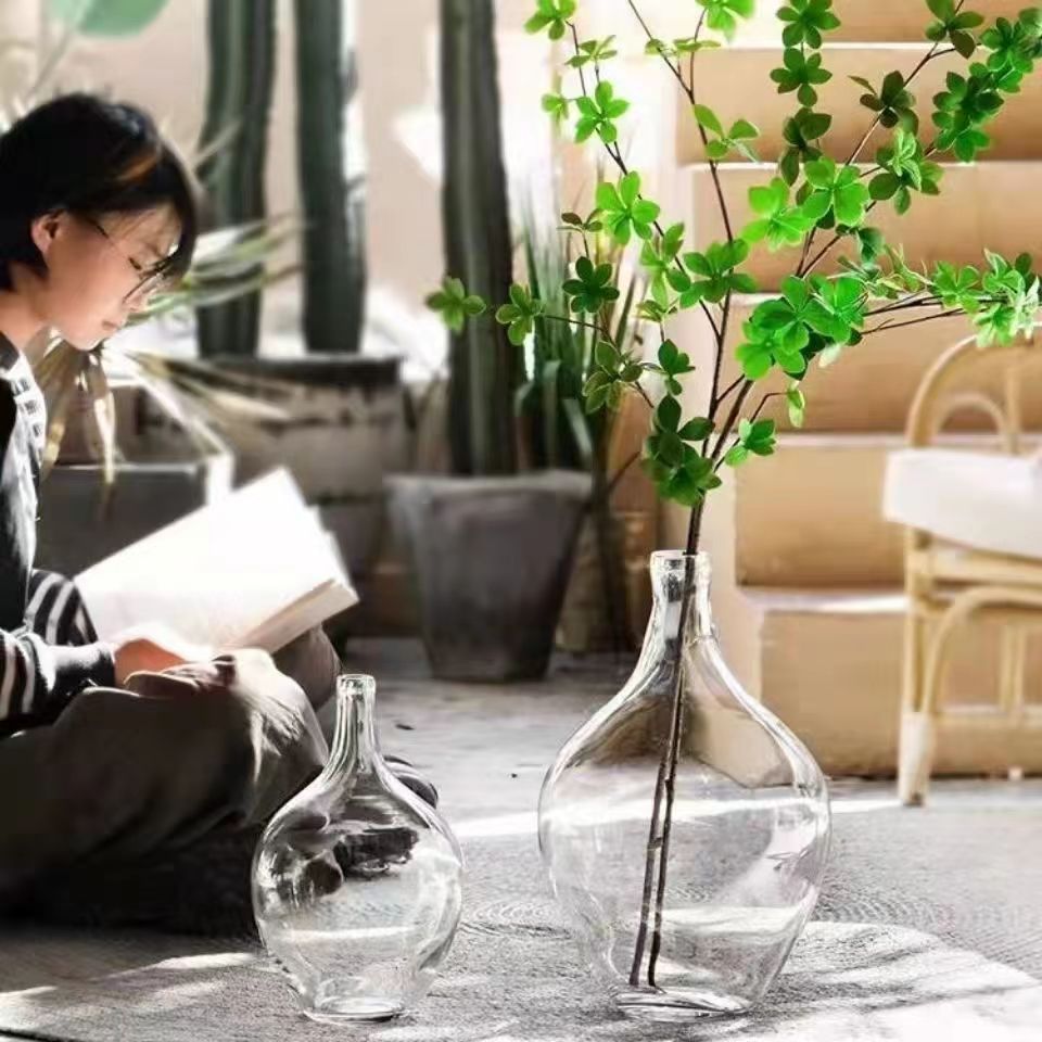 Jarrón de lujo ligero, reloj de pared, madera de caballo, recipiente hidropónico de vidrio transparente grande, arreglo floral nórdico, decoración de sala de estar, regalo.