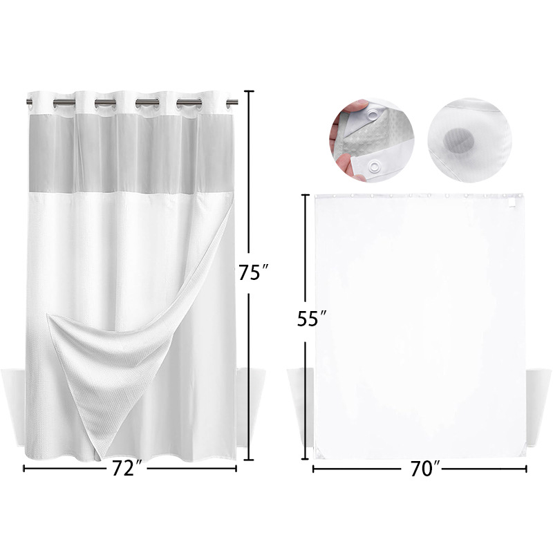Waffle transfronterizo sólido transparente doble cortina de baño agujero grande anillo sin gancho con forro extraíble Amazon explosión