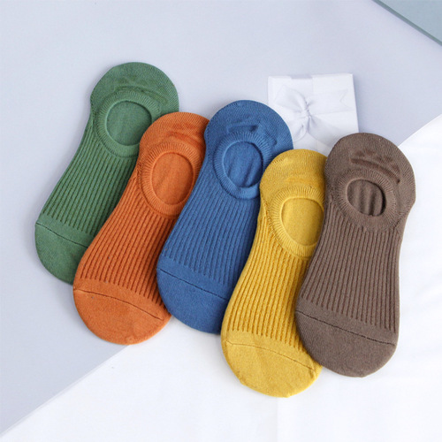 Spring and summer invisible socks for women double-needle solid color Japanese shallow-mouthed low-waist boat socks retro color women's casual socks