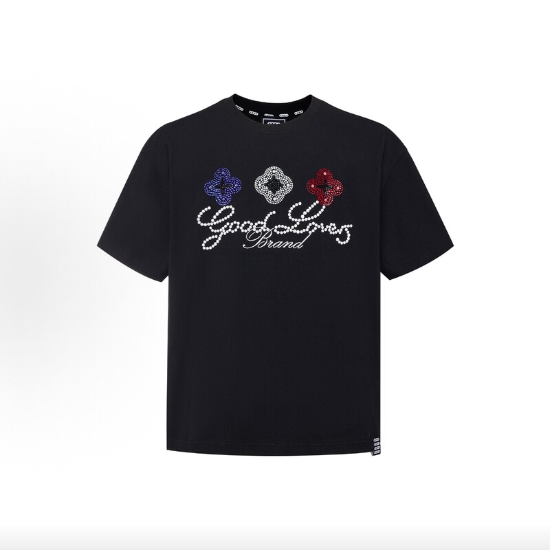 Scan the Qr Code to Get Goodbrand High-Quality Color-Blocking Floral Slogan Rhinestone Fashion Short-Sleeve T-Shirt, Unisex Summer Style