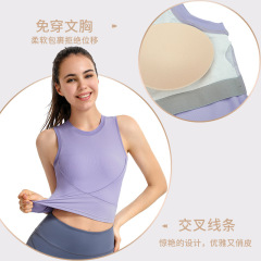 Ningbo Dashu ribbed running sports vest women's summer yoga wear top with chest pads sleeveless back fitness underwear