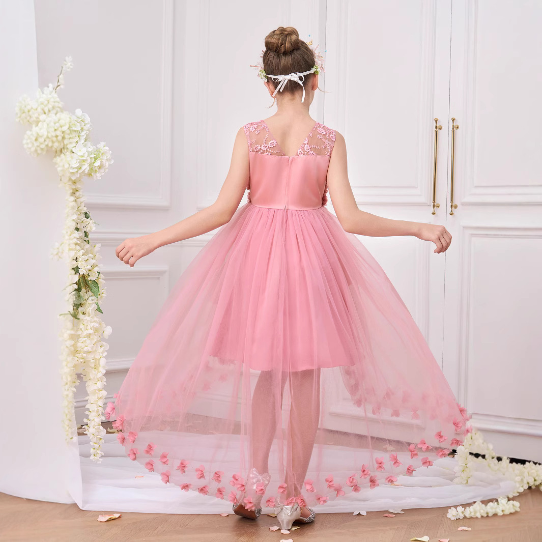 Nuevo vestido de princesa para niños transfronterizo, vestido de flor de cola con calcomanía, vestido de actuación de piano de pasarela para niñas, falda hinchada