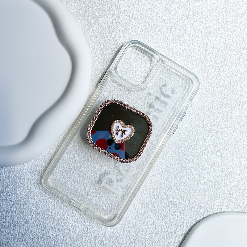 Mobile phone holder, mirror, back sticker, retractable airbag, love square rhinestone, Ins style, luxurious folding and_voghion.com