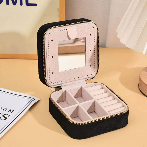 Small mirror, black storage system with zipper