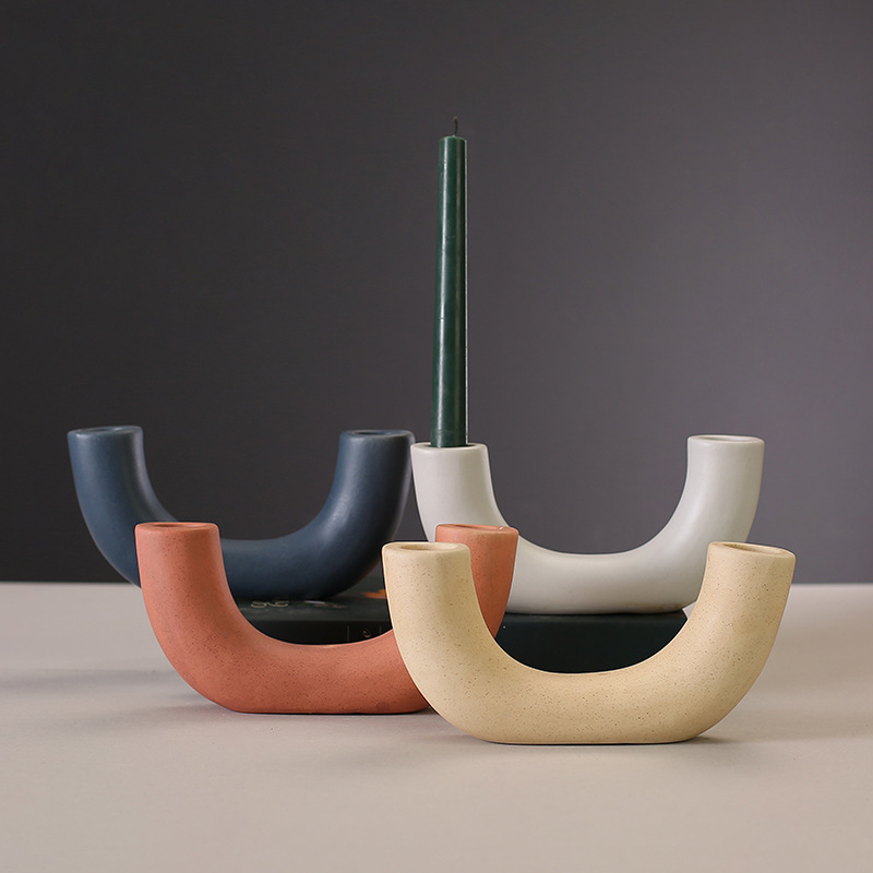 北歐ins簡約創意蠟燭座燭光晚餐陶瓷燭台幾何蠟燭台裝飾道具辦公