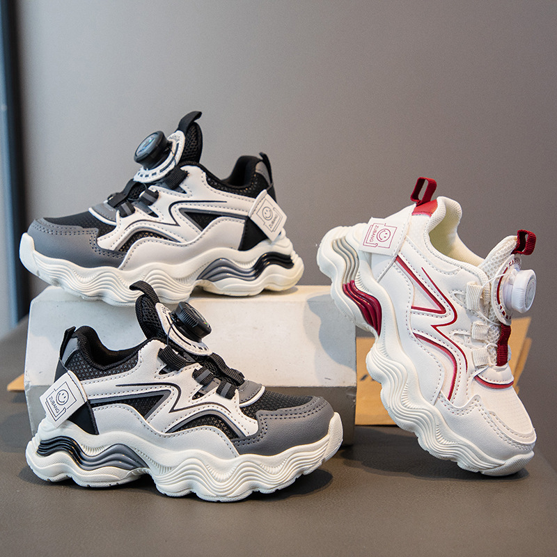 Children's New Spring and Autum Sports Shoes, Breathable Little Girls' Leather-Covered New Splicing Shoes, Boys' Soft-Soled Casual Shoes