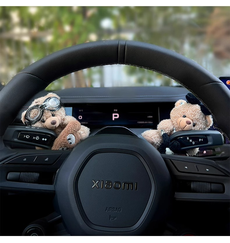 Car Dashboard Decoration Plush Toy Steering Wheel Light Rain Wiper Doll Cute Bear Car Ornament Female Dashboard Interior Decoration
