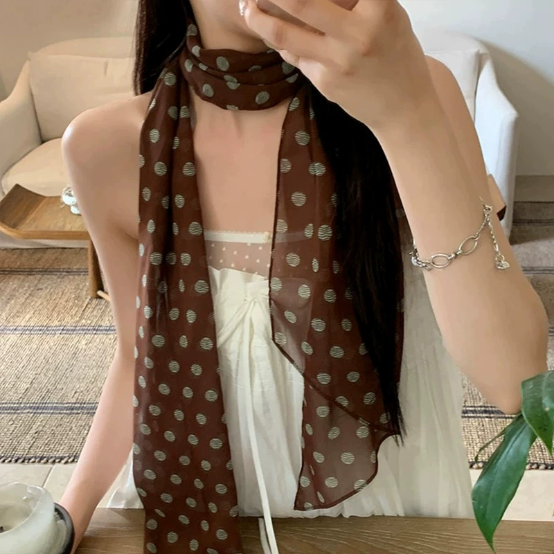 Чёрный платье с горошком шарф воротник шейный ремешок элитный 2025 новый длинный шарф весна и лето тонкий декоративный поток для женщин