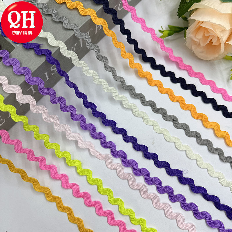 En stock mm onda de color sólido en forma de S borde curvo encaje cinta cortina sombrero ropa para niños accesorios de la boda accesorios de la ropa