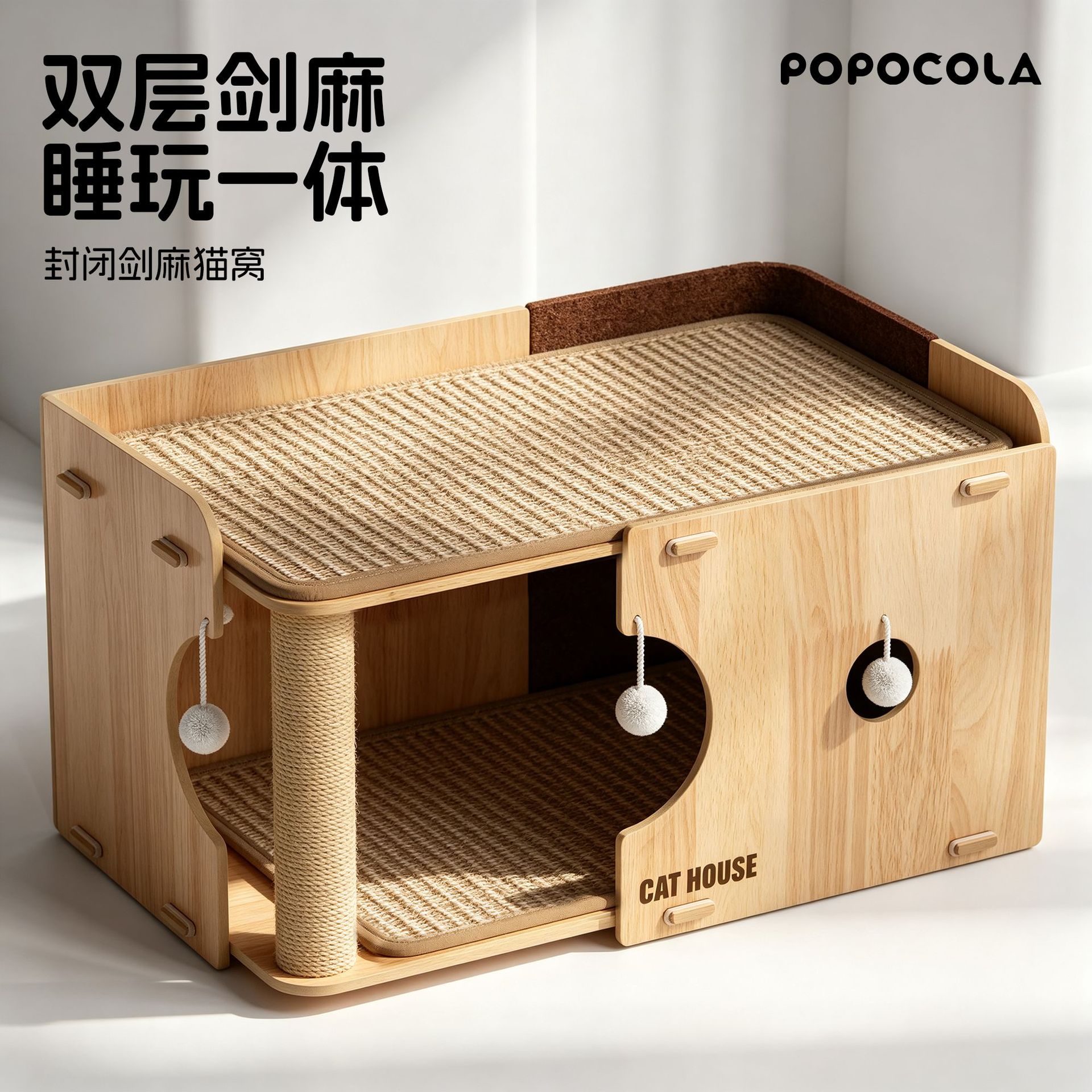 Popocla Cat Box Lounge Chair Sisal Wear-Resistant Non-Shedding Cat Scratching Board Cat Bed Integrated Extra-Large Scratch-Resistant Nest
