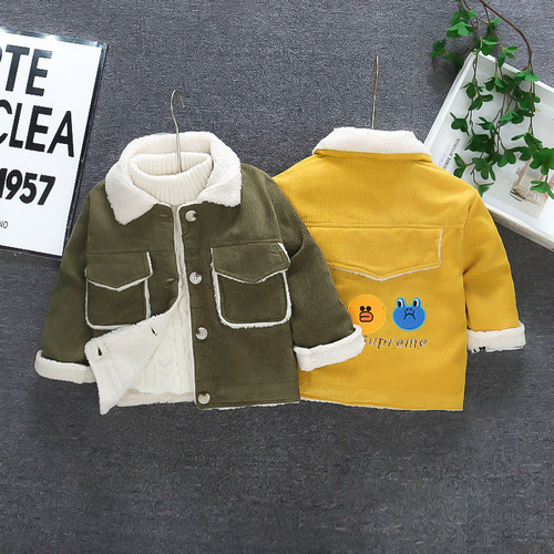 Baby Thickened Jacket  New Children's Stylish Fleece Cotton Coat Infant Corduroy Jacket Autumn and Winter Wear Boys