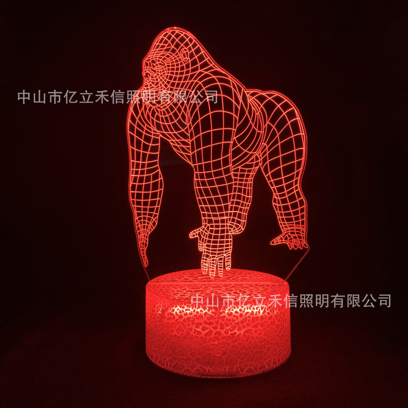 Gorilla 3D night light creative colorful gradient touch remote control crack LED creative gift USB small table lamp